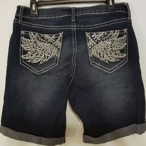 Women's Dark denim embellished bermuda Jean shorts
